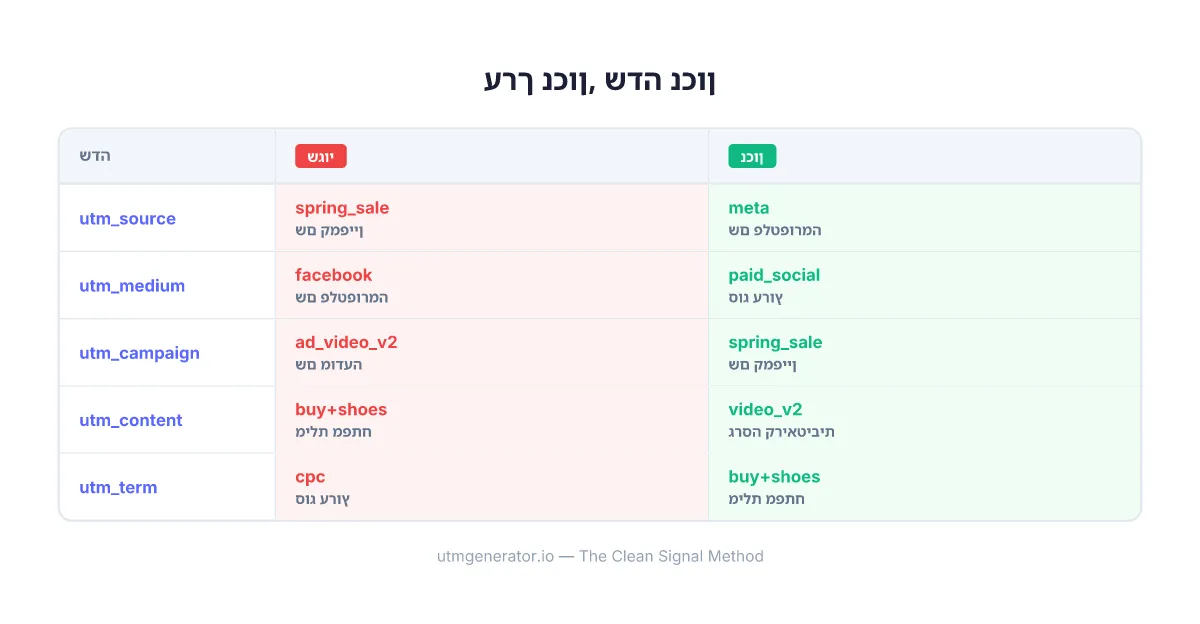 השוואה המציגה מיקום נכון מול שגוי של שדות UTM לקמפיינים שיווקיים